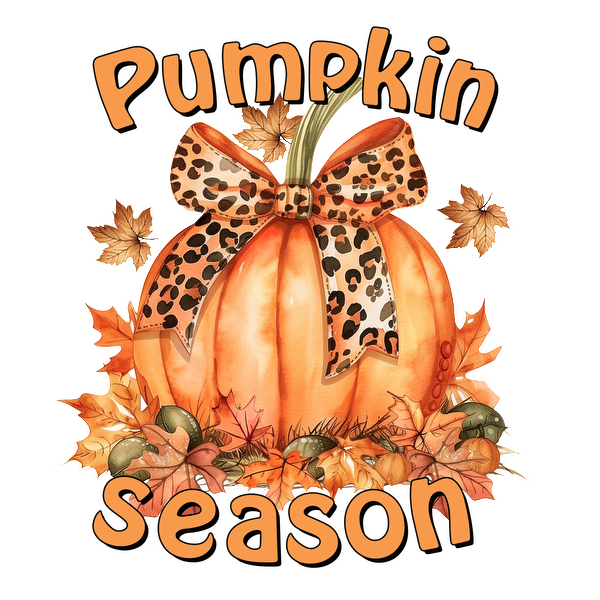 Celebrate autumn with this vibrant pumpkin design, featuring a stylish leopard print bow and colorful fall leaves!dtf regular iron