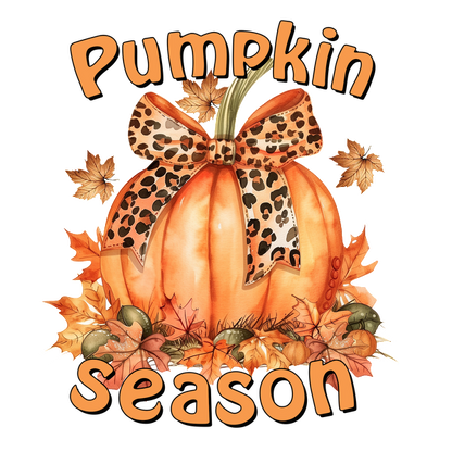 Celebrate autumn with this vibrant pumpkin design, featuring a stylish leopard print bow and colorful fall leaves!dtf regular iron