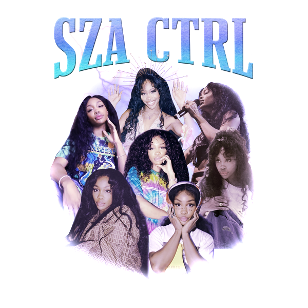 A vibrant collage featuring SZA in various colorful outfits, showcasing her unique style and personality from the "CTRL" era.DTF Transfersdtf regular iron