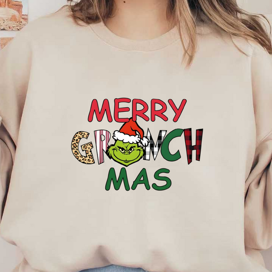 Celebrate the holiday season with this playful "Merry Grinchmas" design featuring the iconic Grinch in a festive Santa hat!DTF Transfers dtf transfers