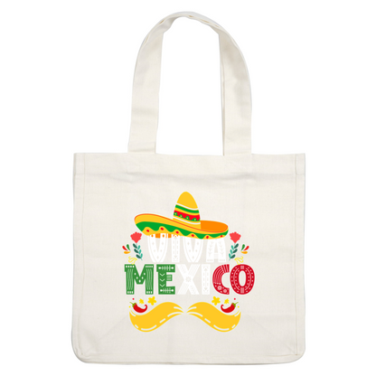 Celebrate Mexican culture with this vibrant "Viva Mexico" design featuring a colorful sombrero, flowers, and playful elements. dtf prints