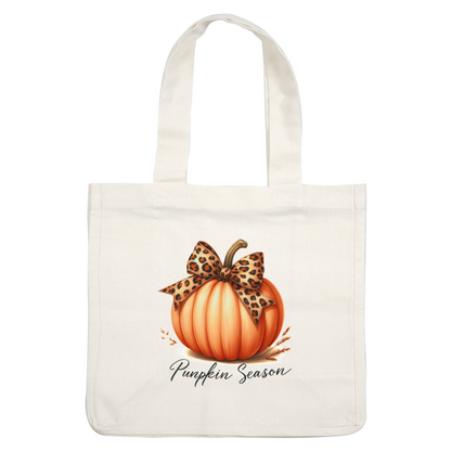 A festive pumpkin adorned with a stylish leopard print bow, celebrating the cozy vibes of pumpkin season.dtf regular iron