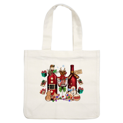 Celebrate the season with festive red bottles, delicious treats, and cheerful decorations, including a reindeer and gingerbread cookies! dtf prints