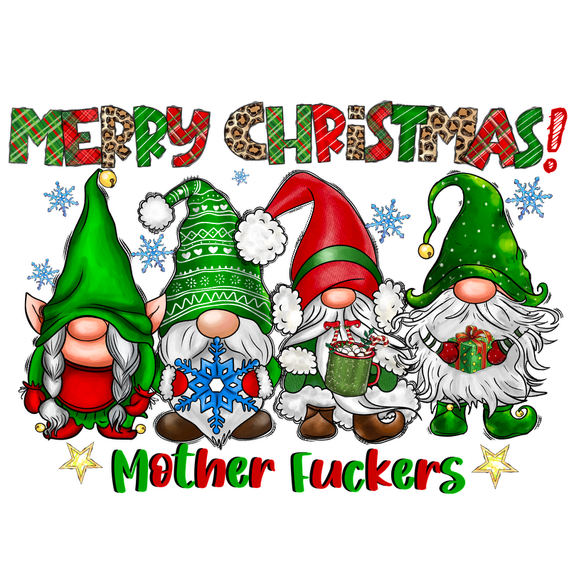 Celebrate the season with this playful Christmas design featuring cheerful gnomes in festive hats and a cheeky greeting!DTF Transfers dtf transfers dtf prints