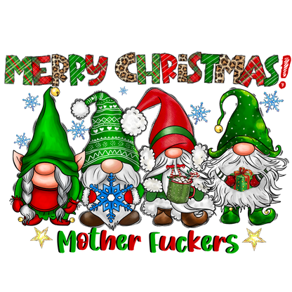 Celebrate the season with this playful Christmas design featuring cheerful gnomes in festive hats and a cheeky greeting!DTF Transfers dtf transfers dtf prints