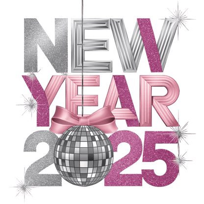 Celebrate New Year 2025 with this vibrant, glittery design featuring bold letters and a sparkling disco ball!DTF Transfers