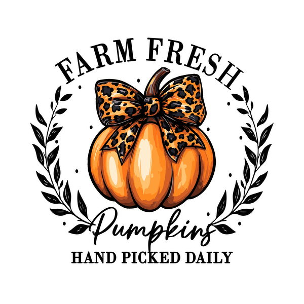 A charming orange pumpkin adorned with a stylish leopard print bow, perfect for festive fall decor.dtf regular iron