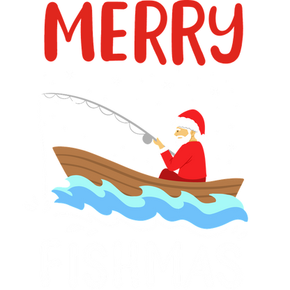 Celebrate the holiday spirit with this whimsical "Merry Fishmas" design featuring Santa fishing on snowy waters!DTF Transfers heat press transfers heat press transfers