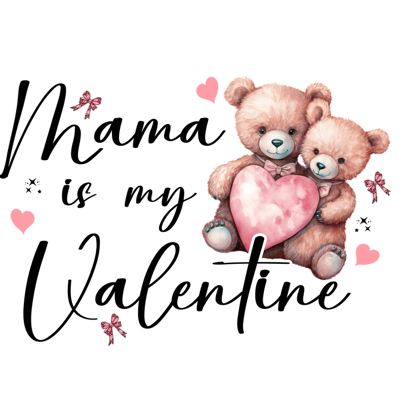 A delightful design featuring two adorable teddy bears holding a heart, perfect for expressing love to Mom on Valentine's Day.DTF Transfers