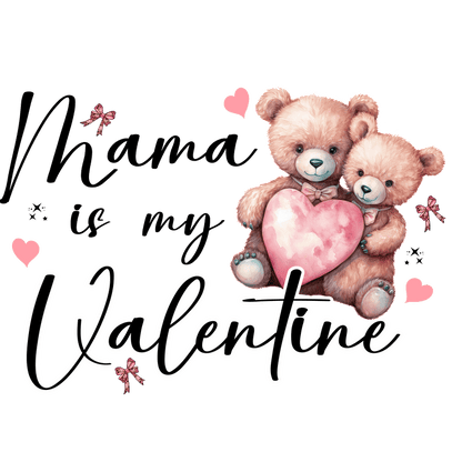 A delightful design featuring two adorable teddy bears holding a heart, perfect for expressing love to Mom on Valentine's Day.DTF Transfers