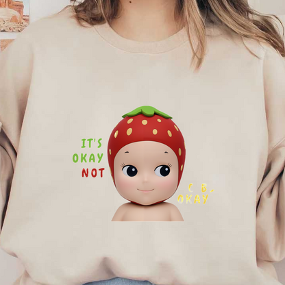 This charming toy features a cute character with a strawberry-themed head, expressing a playful message about emotions.DTF Transfers