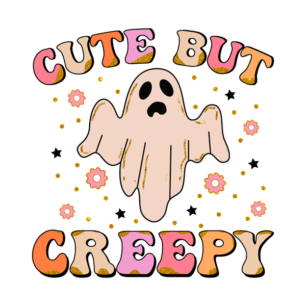 This whimsical design features a cute ghost with the playful phrase "Cute But Creepy," perfect for Halloween fun!