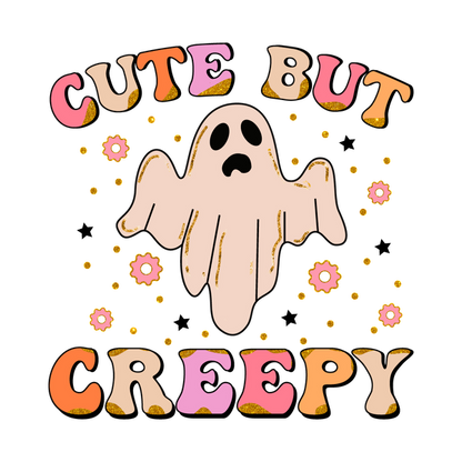 This whimsical design features a cute ghost with the playful phrase "Cute But Creepy," perfect for Halloween fun!