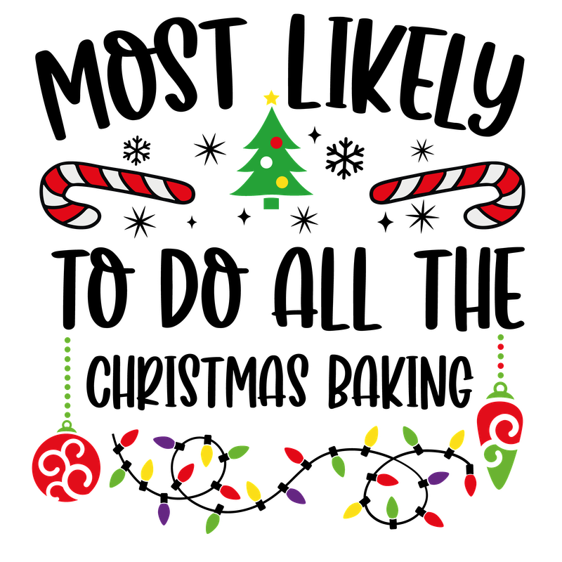 Celebrate the festive season with this cheerful illustration featuring candy canes, a Christmas tree, and colorful ornaments!DTF Transfers dtf prints