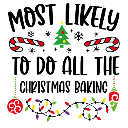 Celebrate the festive season with this cheerful illustration featuring candy canes, a Christmas tree, and colorful ornaments!DTF Transfers dtf prints