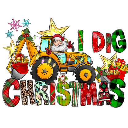 Celebrate the holiday spirit with this cheerful illustration featuring Santa on a tractor surrounded by festive decorations and gifts!DTF Transfers dtf transfers