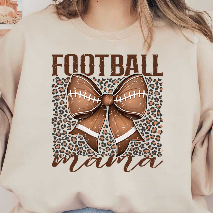 Cute design featuring a brown football-themed bow with the words "Football Mama" for sporty and fun occasions! heat press transfers