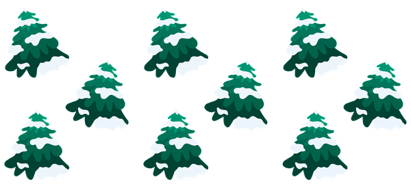 A charming arrangement of nine stylized evergreen trees, each topped with white snow, perfect for winter-themed designs.UV Transfers heat press transfers