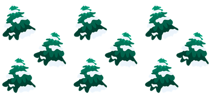 A charming arrangement of nine stylized evergreen trees, each topped with white snow, perfect for winter-themed designs.UV Transfers heat press transfers