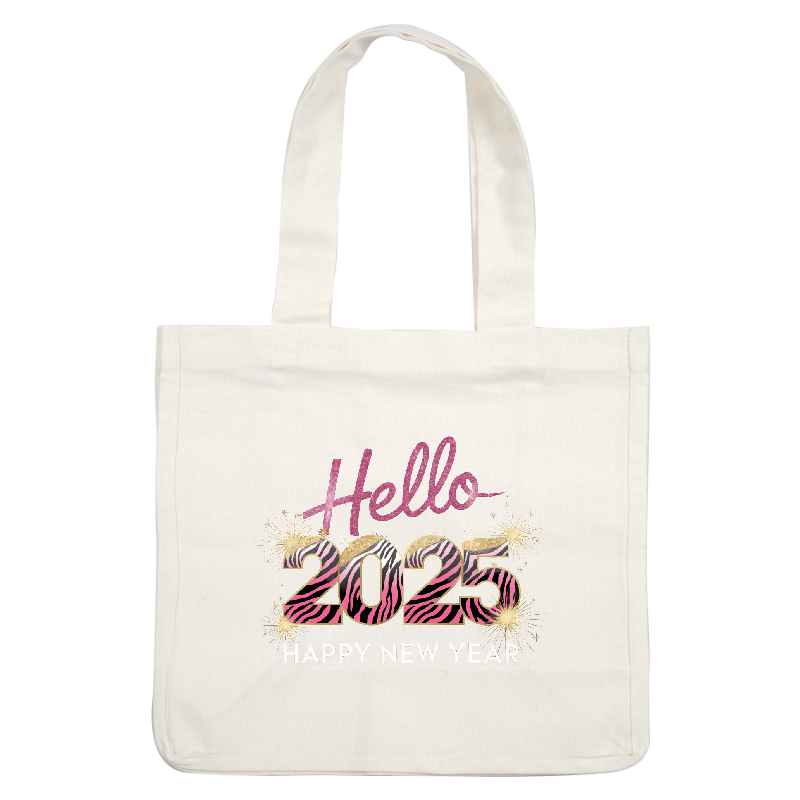 Celebrate the New Year in style with this vibrant "Hello 2025" design featuring glamorous pink and black zebra stripes!DTF Transfers