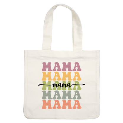 A colorful and playful design featuring the word "MAMA" in various hues, perfect for celebrating motherhood. heat press transfers