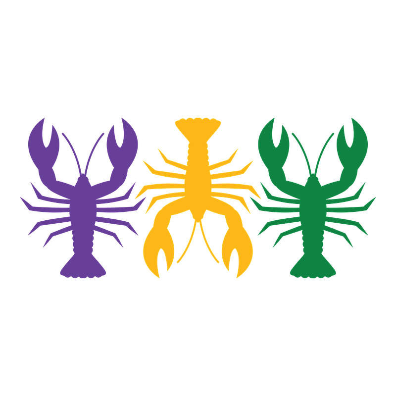 A vibrant graphic featuring three lobsters in purple, yellow, and green colors, perfect for festive occasions or seafood themes.DTF Transfers