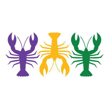 A vibrant graphic featuring three lobsters in purple, yellow, and green colors, perfect for festive occasions or seafood themes.DTF Transfers