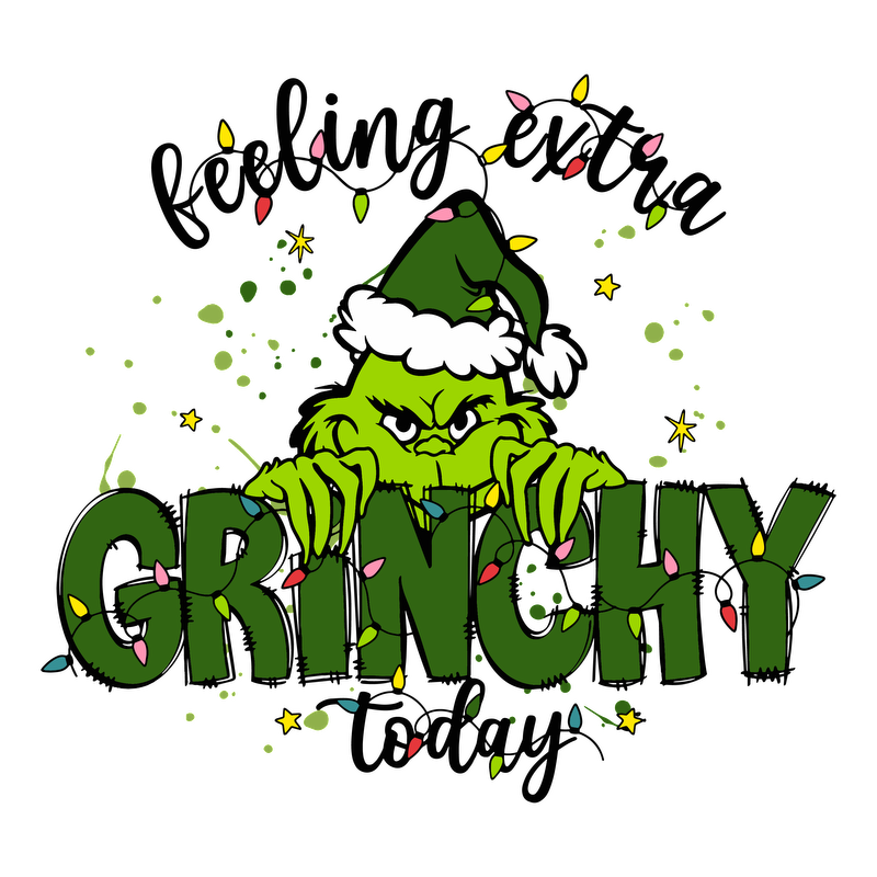 Celebrate the holidays with this playful Grinch-themed design, featuring vibrant colors, festive lights, and a mischievous grin!DTF Transfers dtf prints