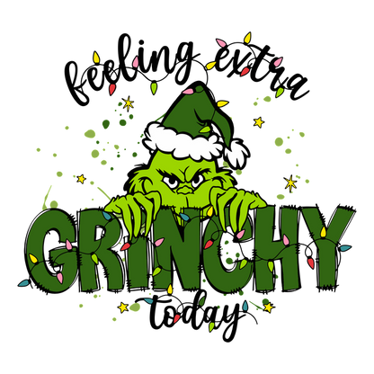 Celebrate the holidays with this playful Grinch-themed design, featuring vibrant colors, festive lights, and a mischievous grin!DTF Transfers dtf prints