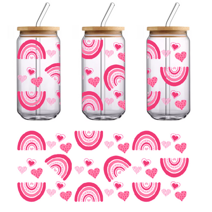 A playful green and pink bow tie with hearts and rainbows.UV Transfers