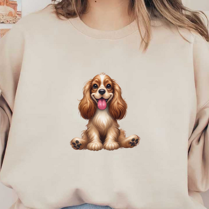 Una encantadora ilustración de un feliz Cocker Spaniel con el divertido lema "El Cocker Spaniel y el vino lo hacen todo bien".