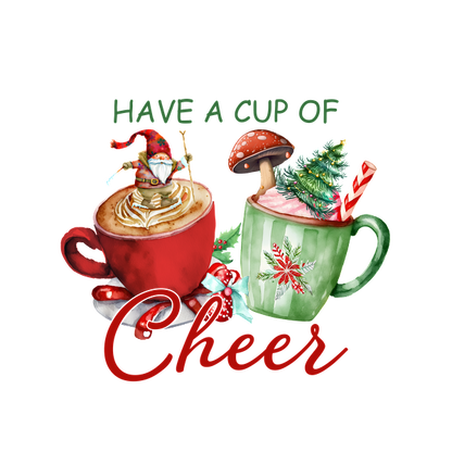 Celebrate the season with whimsical holiday mugs filled with cheer, featuring festive toppings and a cheerful gnome! heat press transfers