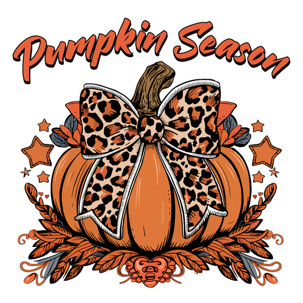 Celebrate the season with this vibrant pumpkin graphic featuring a stylish leopard print bow and floral accents. heat press transfers