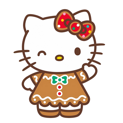 Meet Hello Kitty dressed in a charming gingerbread outfit, complete with a cute bow and festive details!DTF Transfers