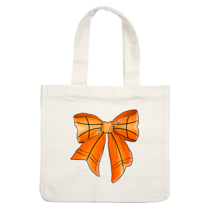 A vibrant orange bow featuring a basketball design, perfect for adding a playful touch to various crafts or outfits.dtf regular iron