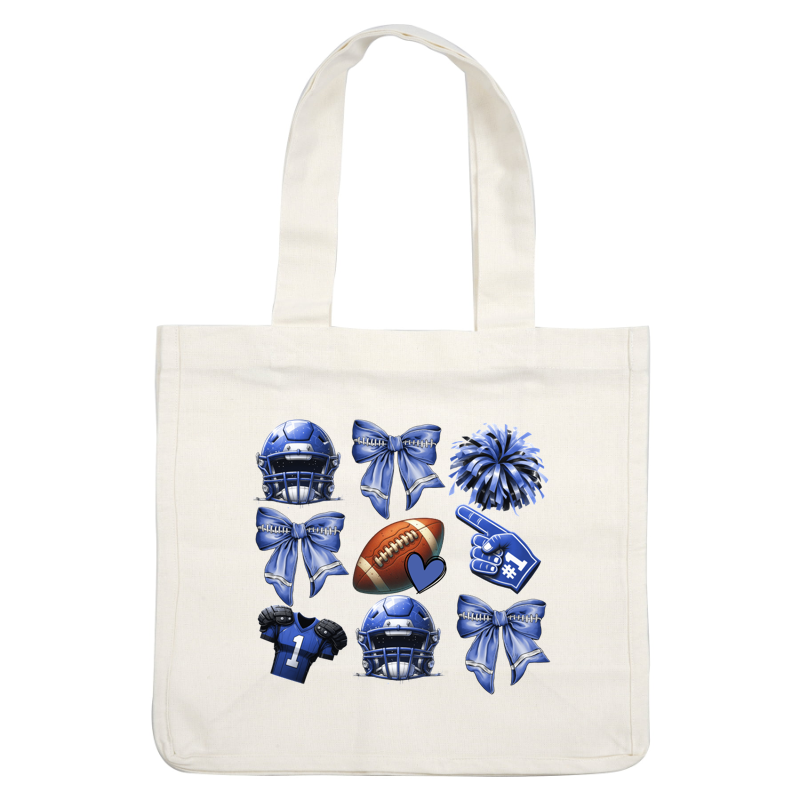 ¡Anime a su equipo favorito con esta vibrante colección de gráficos azules con temática de fútbol, ​​que incluye cascos, moños, un balón de fútbol y un dedo de espuma!