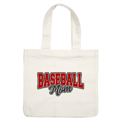 Un diseño gráfico audaz y elegante que proclama "BASEBALL Mom" ​​en rojo y negro, perfecto para apoyar a las madres amantes del béisbol. Transferencias DTF