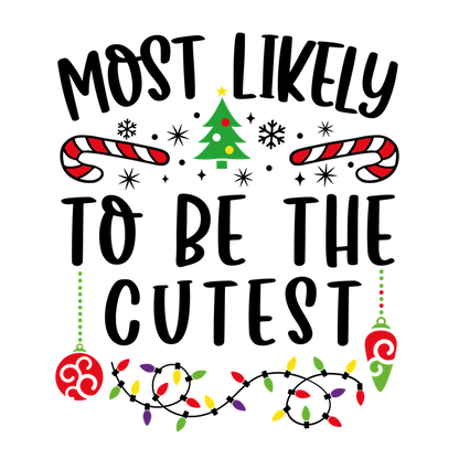 Festive holiday graphic featuring colorful candy canes, a Christmas tree, ornaments, and vibrant lights, perfect for seasonal cheer!DTF Transfers dtf prints