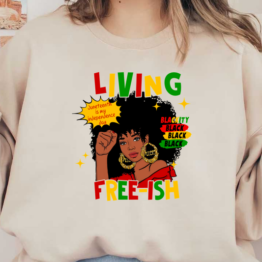 Celebrate Juneteenth with this vibrant graphic design, featuring a powerful woman and a bold message of freedom and identity. heat press transfers