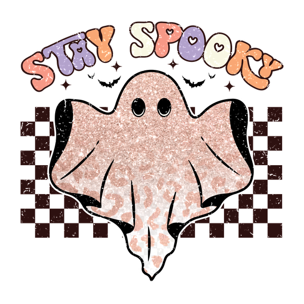 A cute, glittery ghost illustration with the words "Stay Spooky," perfect for Halloween-themed decor! dtf prints