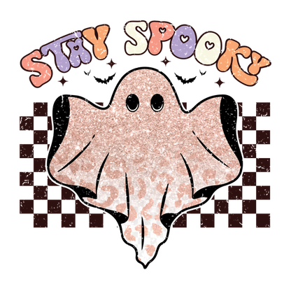 A cute, glittery ghost illustration with the words "Stay Spooky," perfect for Halloween-themed decor! dtf prints