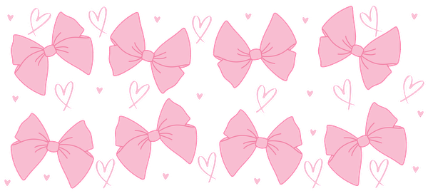 A charming pattern of pink bows and hearts, perfect for adding a playful touch to any design or craft project.UV Transfers heat press transfers