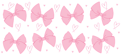 A charming pattern of pink bows and hearts, perfect for adding a playful touch to any design or craft project.UV Transfers heat press transfers