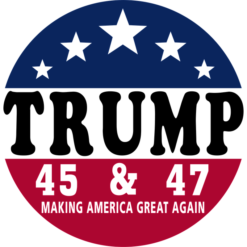 A vibrant graphic featuring red and blue elements with stars, showcasing the phrase "Making America Great Again" and the numbers 45 & 47.DTF Transfers dtf transfersdtf regular iron