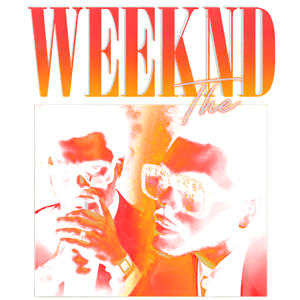 A vibrant and stylized illustration featuring an artist, highlighted with retro aesthetics, showcasing the name "The Weeknd."DTF Transfers dtf prints