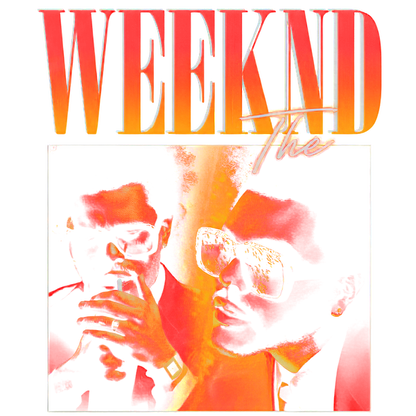 A vibrant and stylized illustration featuring an artist, highlighted with retro aesthetics, showcasing the name "The Weeknd."DTF Transfers dtf prints