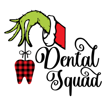 This whimsical design features a green hand in festive attire alongside a red and black plaid ornament, perfect for holiday cheer.DTF Transfers dtf transfers