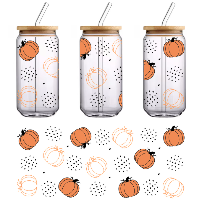 A playful pattern featuring illustrations of pumpkins, perfect for adding a seasonal touch to autumn-themed designs.UV Transfers dtf prints