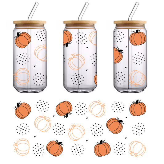 A playful pattern featuring illustrations of pumpkins, perfect for adding a seasonal touch to autumn-themed designs.UV Transfers dtf prints