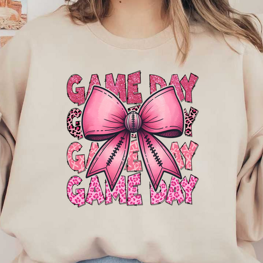 Cheer on game day with this playful pink design featuring a big bow, vibrant lettering, and fun patterns! dtf prints